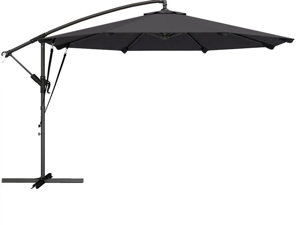 Outsunny 3 m Cantilever Parasol with Protective Cover and Wind Ropes, Banana Parasol with Crank Handle, Black