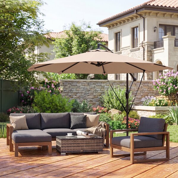 Outsunny 3 m Cantilever Parasol with Protective Cover and Wind Ropes, Banana Parasol with Crank Handle, Khaki