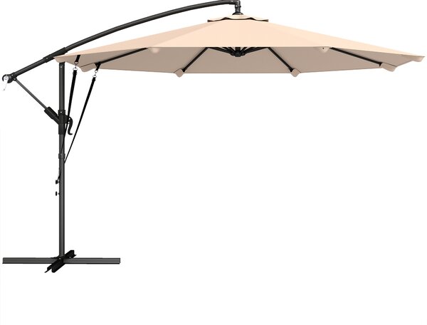 Outsunny 3 m Cantilever Parasol with Protective Cover and Wind Ropes, Banana Parasol with Crank Handle, Khaki