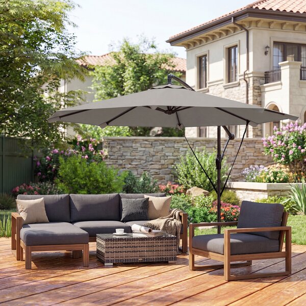 Outsunny 3 m Cantilever Parasol with Protective Cover and Wind Ropes, Banana Parasol with Crank Handle, Light Grey