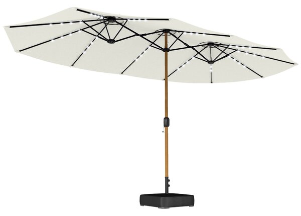 Outsunny Double Sided Garden Parasol with Base Included & 48 Solar LED Lights Patio Umbrella Crank Handle 4.6m Cream White