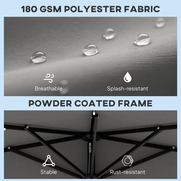 Outsunny 2.6 m Half Garden Parasol with Solar LED Lights, UPF50+ Semi Round Umbrella with 30° Tilt, Crank Handle, Dark Grey