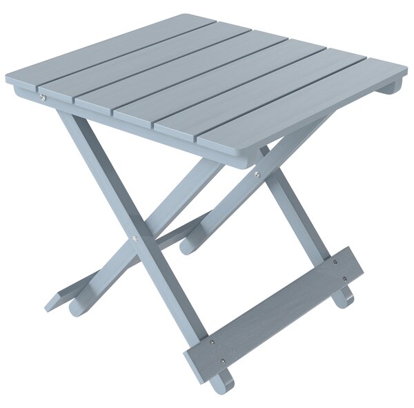 Outsunny Fir Wood Folding Coffee Table, Lightweight Small Garden Table with Slatted Top, Portable Folding Side Table for Balcony