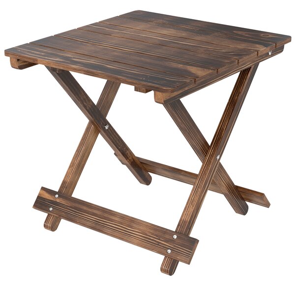 Outsunny Fir Wood Folding Coffee Table, Lightweight Small Garden Table with Slatted Top, Portable Folding Side Table for Balcony