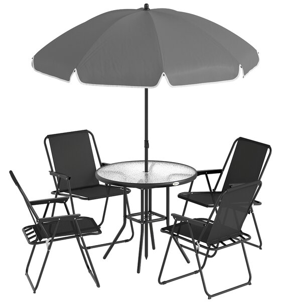 Outsunny 4 Seater Garden Furniture Set, 6 Pieces Garden Table and Chairs with Parasol for Patio, Black