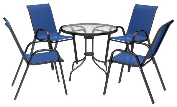 Outsunny Five-Piece Steel Patio Set, with Glass-Top Table - Dark Blue