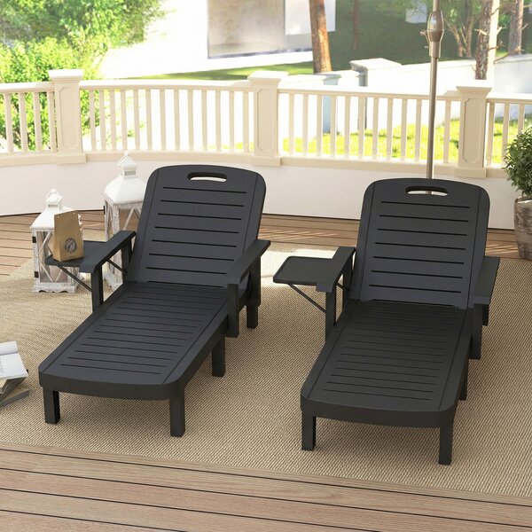 Outsunny Set of 2 Reclining Sun Loungers, 5 Positions Adjustable Outdoor Chaise Lounge Chair with Armrests, Black