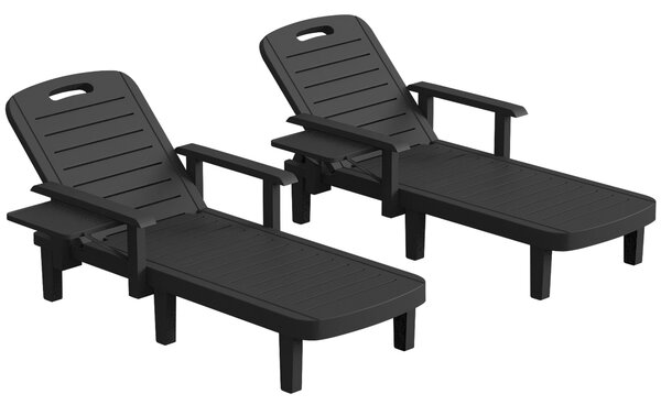 Outsunny Set of 2 Reclining Sun Loungers, 5 Positions Adjustable Outdoor Chaise Lounge Chair with Armrests, Black