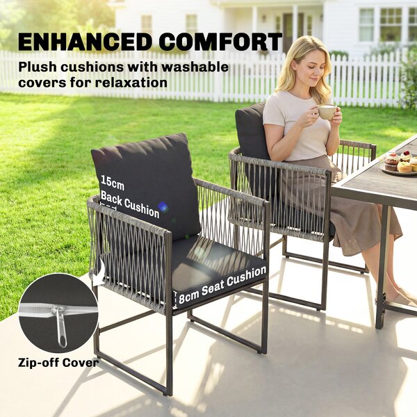 Outsunny 4-Seater Garden Dining Set, Rattan Outdoor Furniture with Space-Saving Chairs and Thick Cushions for Patio Balcony Black
