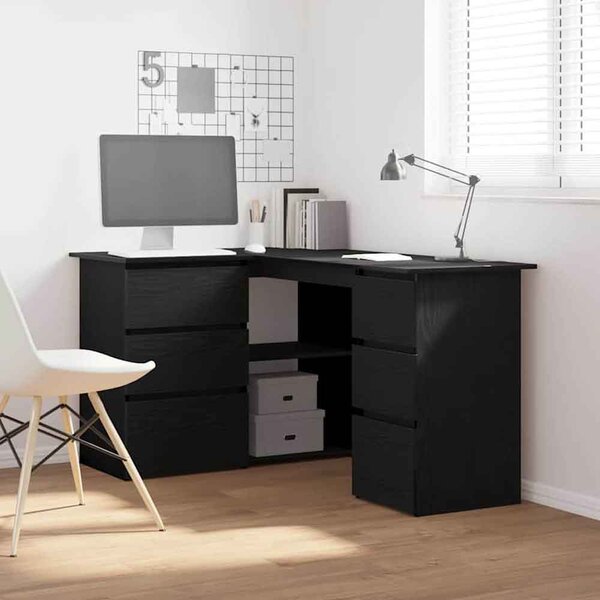 Ramona Wooden Corner Laptop Desk With 4 Drawers - Black Oak