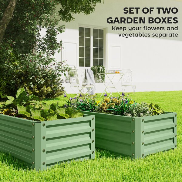 Outsunny Set of Two 110 x 50cm Steel Planter Boxes - Light Green