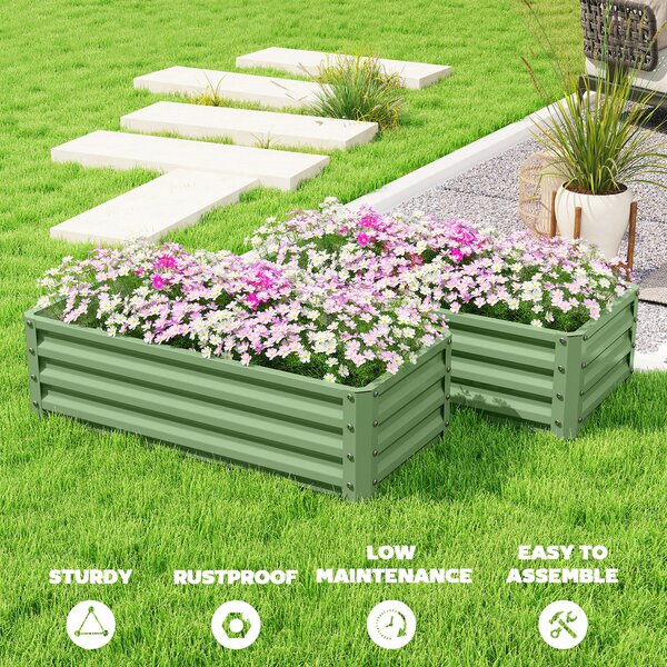 Outsunny Set of Two 110 x 50cm Steel Planter Boxes - Light Green