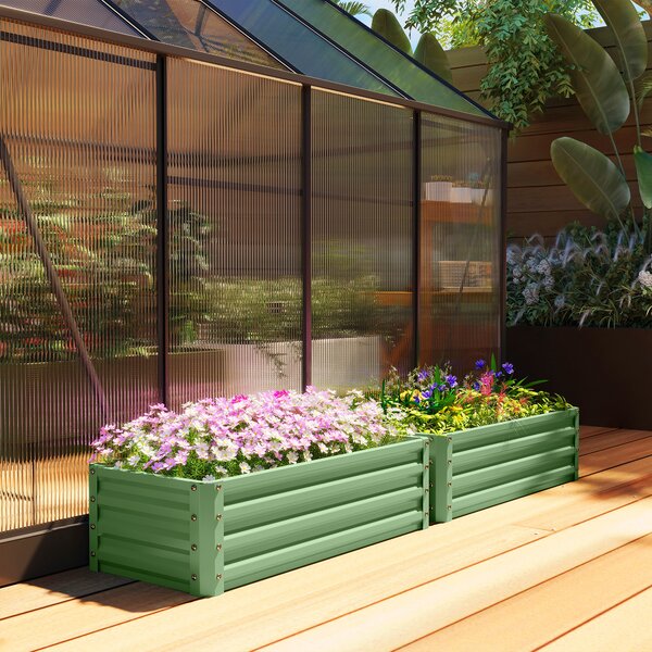 Outsunny Set of Two 110 x 50cm Steel Planter Boxes - Light Green