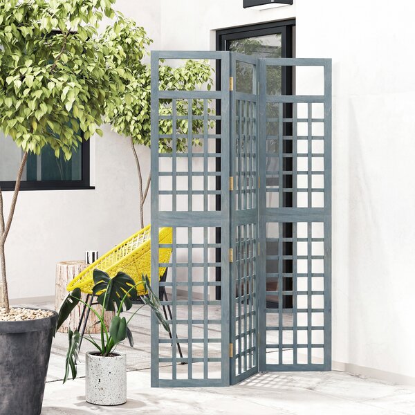 Outsunny 3-Panel Garden Privacy Screen, Freestanding Foldable Wooden Outdoor Divider/Trellis, Decorative Privacy Screen, Grey