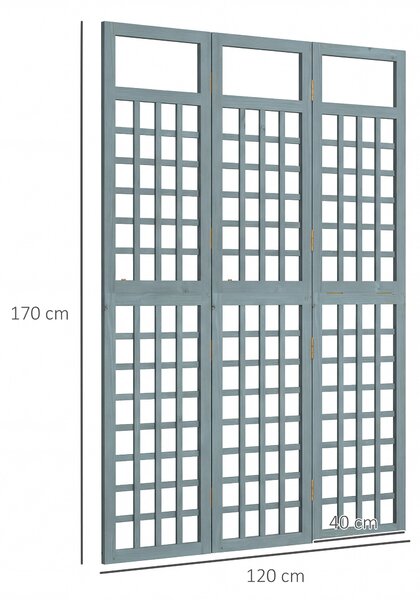 Outsunny 3-Panel Garden Privacy Screen, Freestanding Foldable Wooden Outdoor Divider/Trellis, Decorative Privacy Screen, Grey