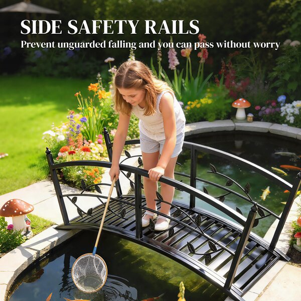 Outsunny 1.2M Metal Garden Bridge with Safety Railings, Outdoor Pond Bridge, Arch Decorative Footbridge for Creek Stream