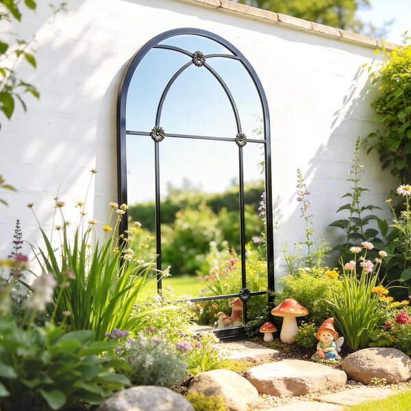 Outsunny Arched Mirror, Shatterproof Acrylic Windowpane Wall Mounted Mirror with Robust Metal Frame, 100 x 60 cm, Black