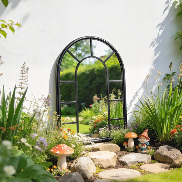 Outsunny Arched Mirror, Shatterproof Acrylic Windowpane Wall Mounted Mirror with Robust Metal Frame, 71 x 51 cm, Black