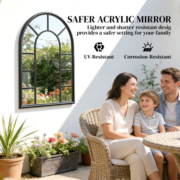 Outsunny Arched Mirror, Shatterproof Acrylic Windowpane Wall Mounted Mirror with Robust Metal Frame, 71 x 51 cm, Black