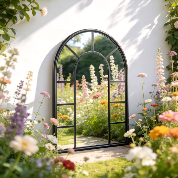 Outsunny Arched Mirror, Shatterproof Acrylic Windowpane Wall Mounted Mirror with Robust Metal Frame, 71 x 51 cm, Black