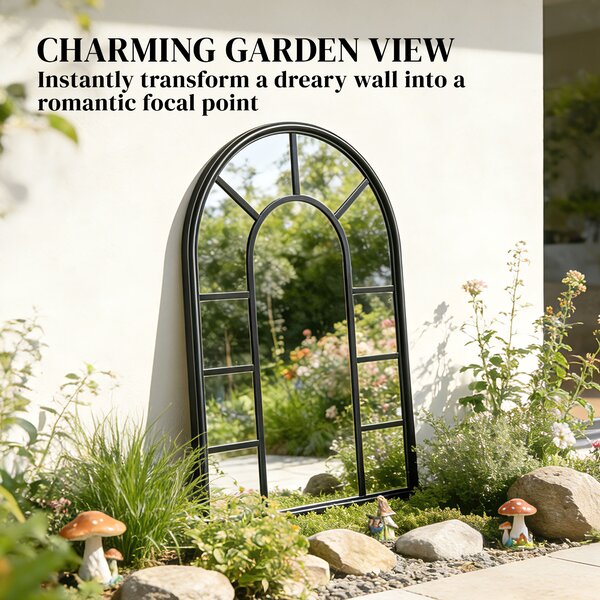 Outsunny Arched Mirror, Shatterproof Acrylic Windowpane Wall Mounted Mirror with Robust Metal Frame, 71 x 51 cm, Black