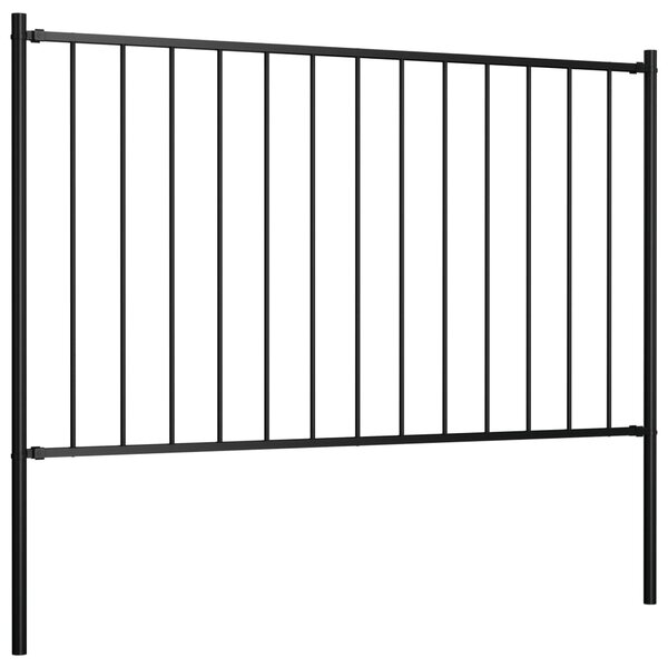 Fence Panel with Posts Powder-coated Steel 1.7x0.75 m Black