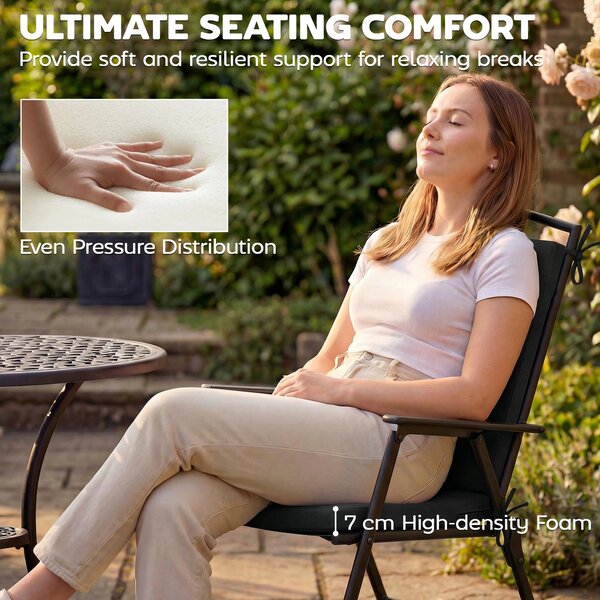 Outsunny Outdoor Seat Cushions Set of 2 with Ties, Waterproof Garden Seat Pads, Black