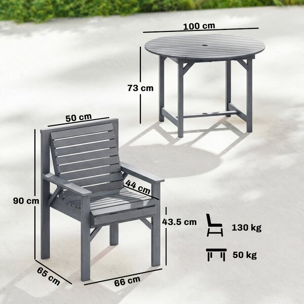 Outsunny 5 Pieces Garden Dining Set with Parasol Hole, Round Outdoor Table and Chairs, 4 Seater Wooden Garden Furniture, Grey