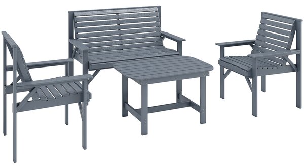 Outsunny 4 Piece Wooden Garden Furniture Set, Outdoor Garden Sofa Set with 2 Armchairs, Loveseat and Coffee Table, Grey