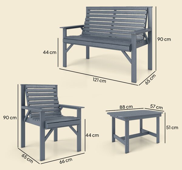 Outsunny 4 Piece Wooden Garden Furniture Set, Outdoor Garden Sofa Set with 2 Armchairs, Loveseat and Coffee Table, Grey