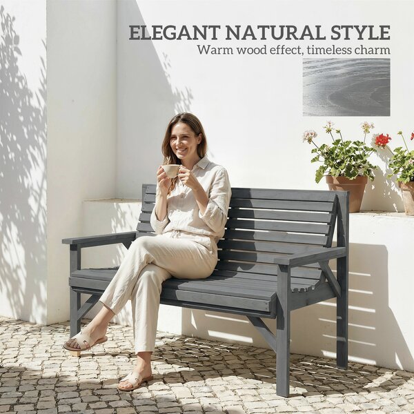 Outsunny 2 Seater Wooden Garden Bench, Slatted Patio Bench with Armrest and Backrest, Outdoor Furniture for Indoor, Balcony