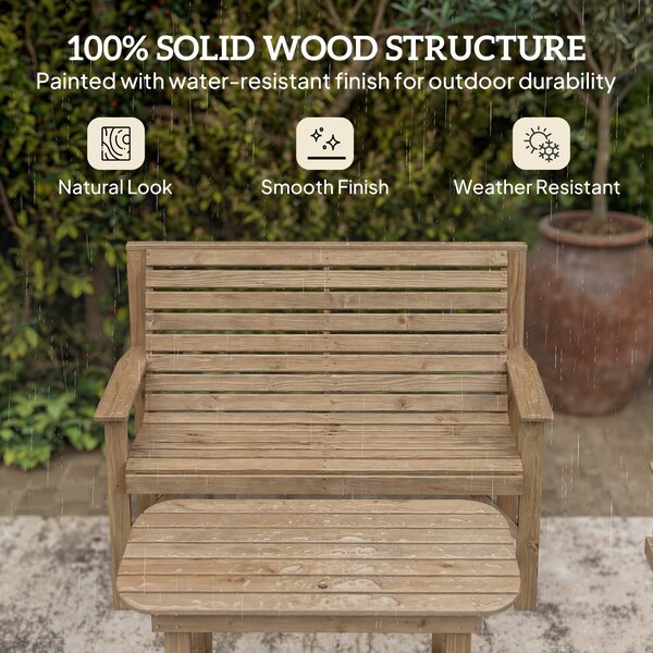 Outsunny 4 Piece Wooden Garden Furniture Set, Outdoor Garden Sofa Set with 2 Armchairs, Loveseat and Coffee Table, Natural Wood