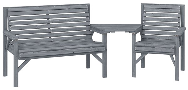 Outsunny Wooden Garden Furniture Set with Parasol Hole, 1 Chair, 1 Bench and Detachable Table, Grey Embossed Finish