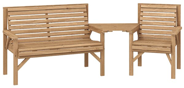 Outsunny Wooden Garden Furniture Set , 1 Chair, 1 Bench and Detachable Table, Natural Wood Finish