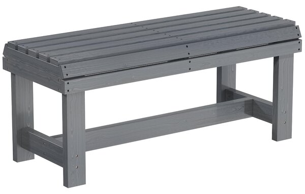 Outsunny Wooden Outdoor Bench, 2 Seater Garden Bench, Backless Patio Bench with Slatted Curved Seat, Grey Embossed Finish