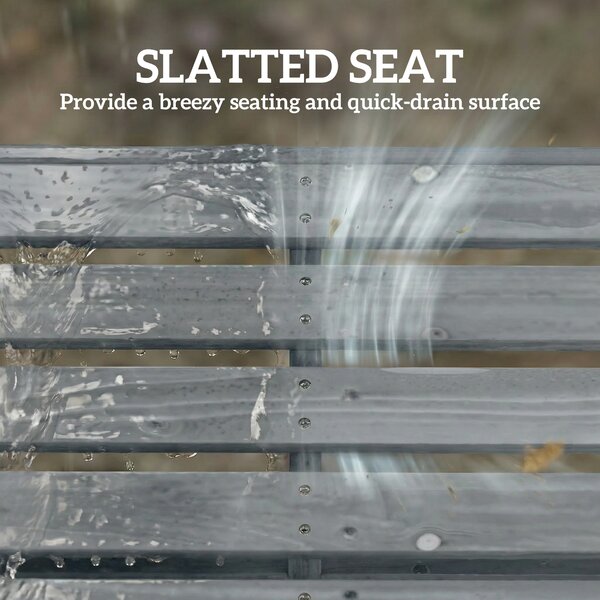 Outsunny Wooden Outdoor Bench, 2 Seater Garden Bench, Backless Patio Bench with Slatted Curved Seat, Grey Embossed Finish