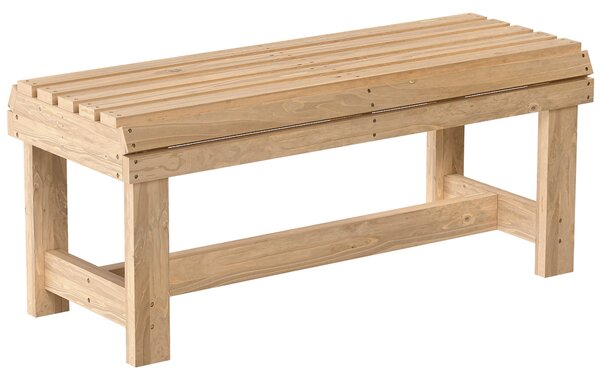 Outsunny Wooden Outdoor Bench, 2 Seater Garden Bench, Backless Patio Bench with Slatted Curved Seat, Natural Wood Finish