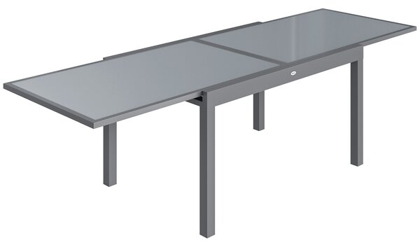 Outsunny Extending Garden Table for 6-10, Aluminium Outdoor Dining Table with Tempered Glass Top, Grey