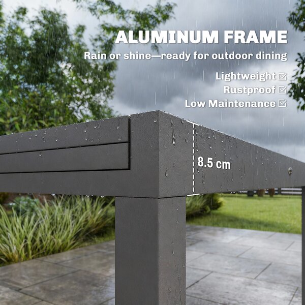 Outsunny Extending Garden Table for 6-10, Aluminium Outdoor Dining Table with Tempered Glass Top, Grey
