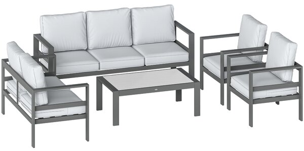 Outsunny 5 Pieces Aluminium Garden Furniture Set with Olefin Cushions, Extra Deep Outdoor Garden Sofa Set, Dark Grey