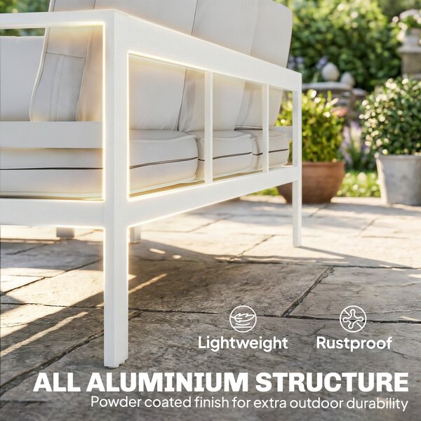 Outsunny 5 Pieces Aluminium Garden Furniture Set with Olefin Cushions, Extra Deep Outdoor Garden Sofa Set, White