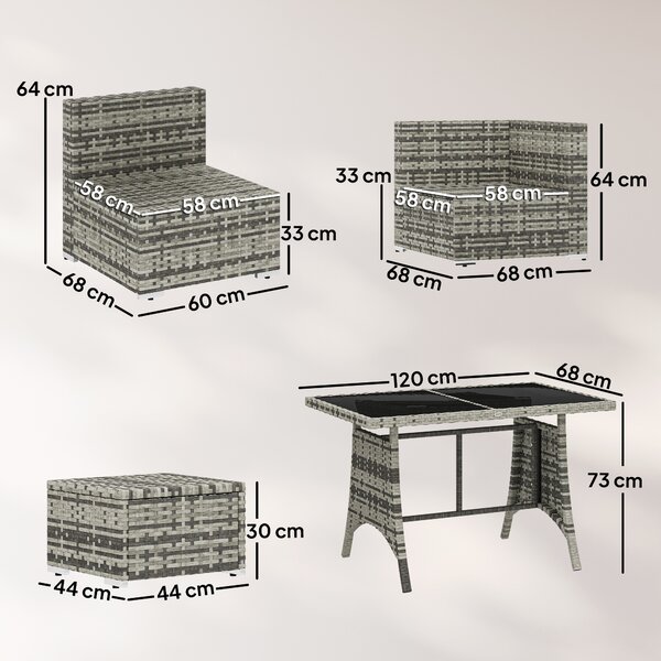 Outsunny 10 Piece Rattan Garden Furniture Set, 2 Corner Sofas with 4 Chairs, 4 Stools and Coffee Table, Outdoor Patio Furniture