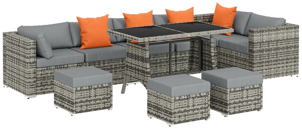 Outsunny 10 Piece Rattan Garden Furniture Set, 2 Corner Sofas with 4 Chairs, 4 Stools and Coffee Table, Outdoor Patio Furniture