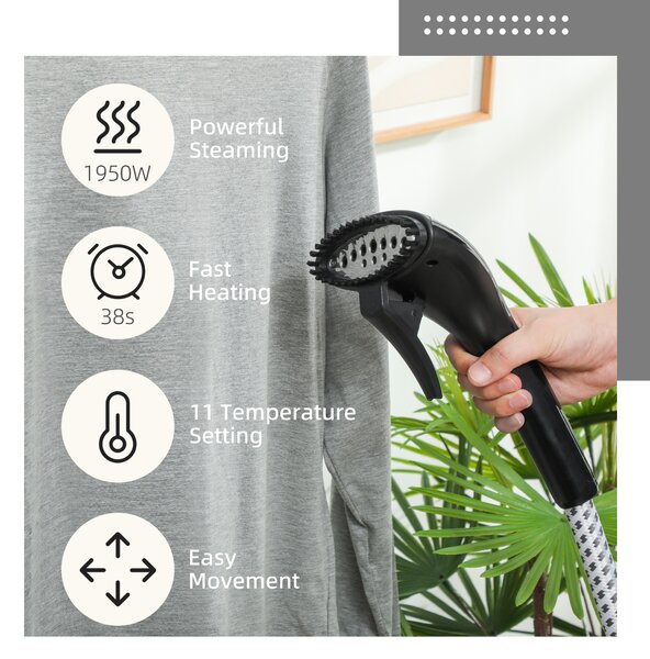 HOMCOM Clothes Steamer with Adjustable Pole Clothes Steamer 11 Steam Levels 41-110 cm Black