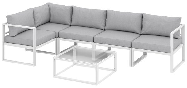 Outsunny 6 Seater Aluminium Garden Furniture Set, Garden Sofa Set with Thick Cushions for Patio and Balcony, Outdoor, Light Grey