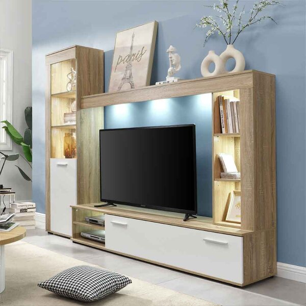 Texas Wooden Living Room Set In Rough Sawn Oak And White With LED