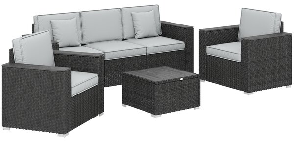 Outsunny 5 Seater Rattan Garden Furniture Set with Wide Armrests, Cushions, Pillows for Patio, Dark Grey