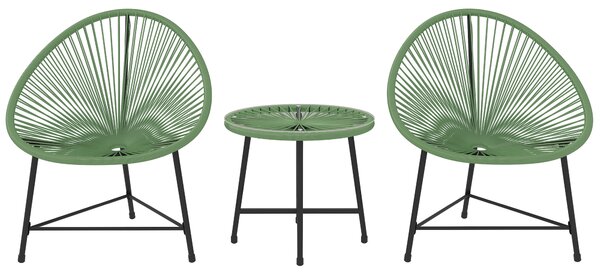 Outsunny Rattan Bistro Set with Acapulco Chairs and Glass Table, Green