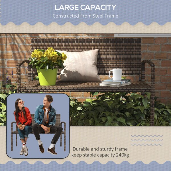 Outsunny All Weather Wicker Garden Loveseat, 2 Seater Poly Rattan Garden Bench, Outdoor Seating Bench Brown