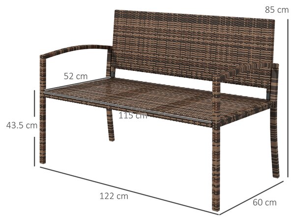 Outsunny All Weather Wicker Garden Loveseat, 2 Seater Poly Rattan Garden Bench, Outdoor Seating Bench Brown